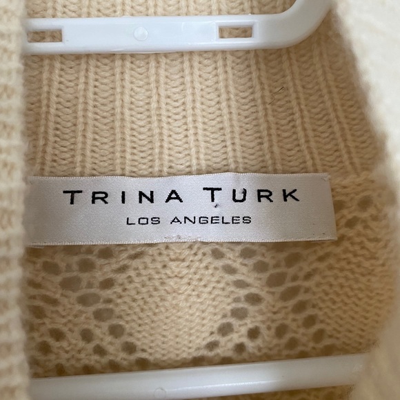 Trina Turk cashmere wool cream pointelle knit card - Picture 4 of 6